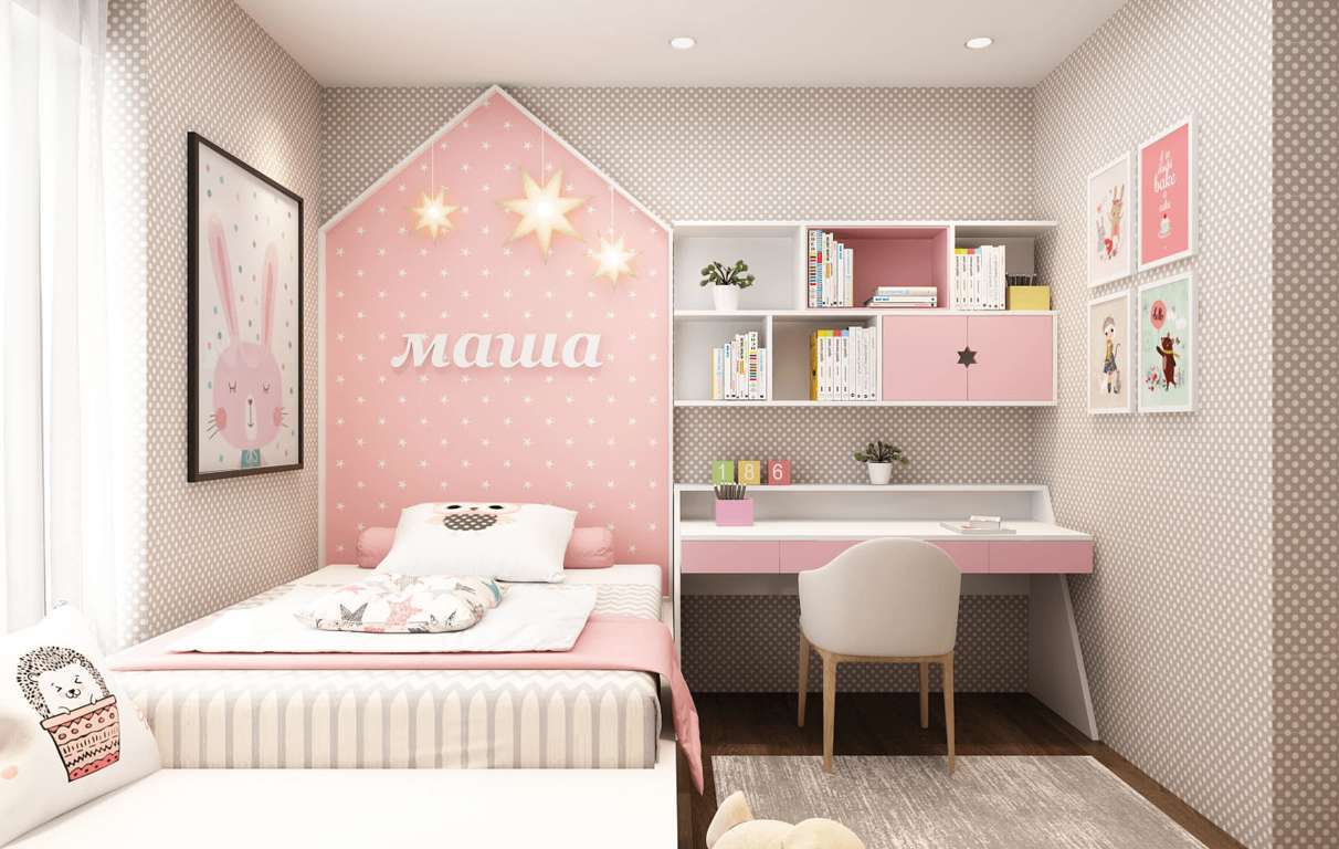 Phòng ngủ cho bé với tông màu đáng yêu, xinh xắn. 