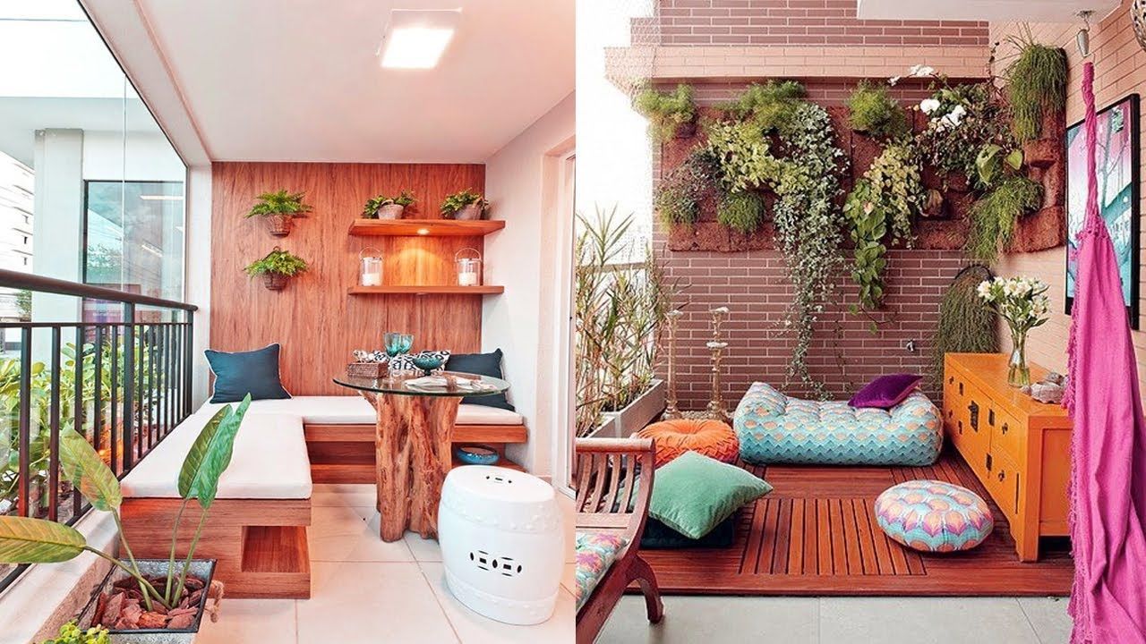 Thiết kế nội thất căn hộ 2 phòng ngủ với lan can có không gian xanh. 