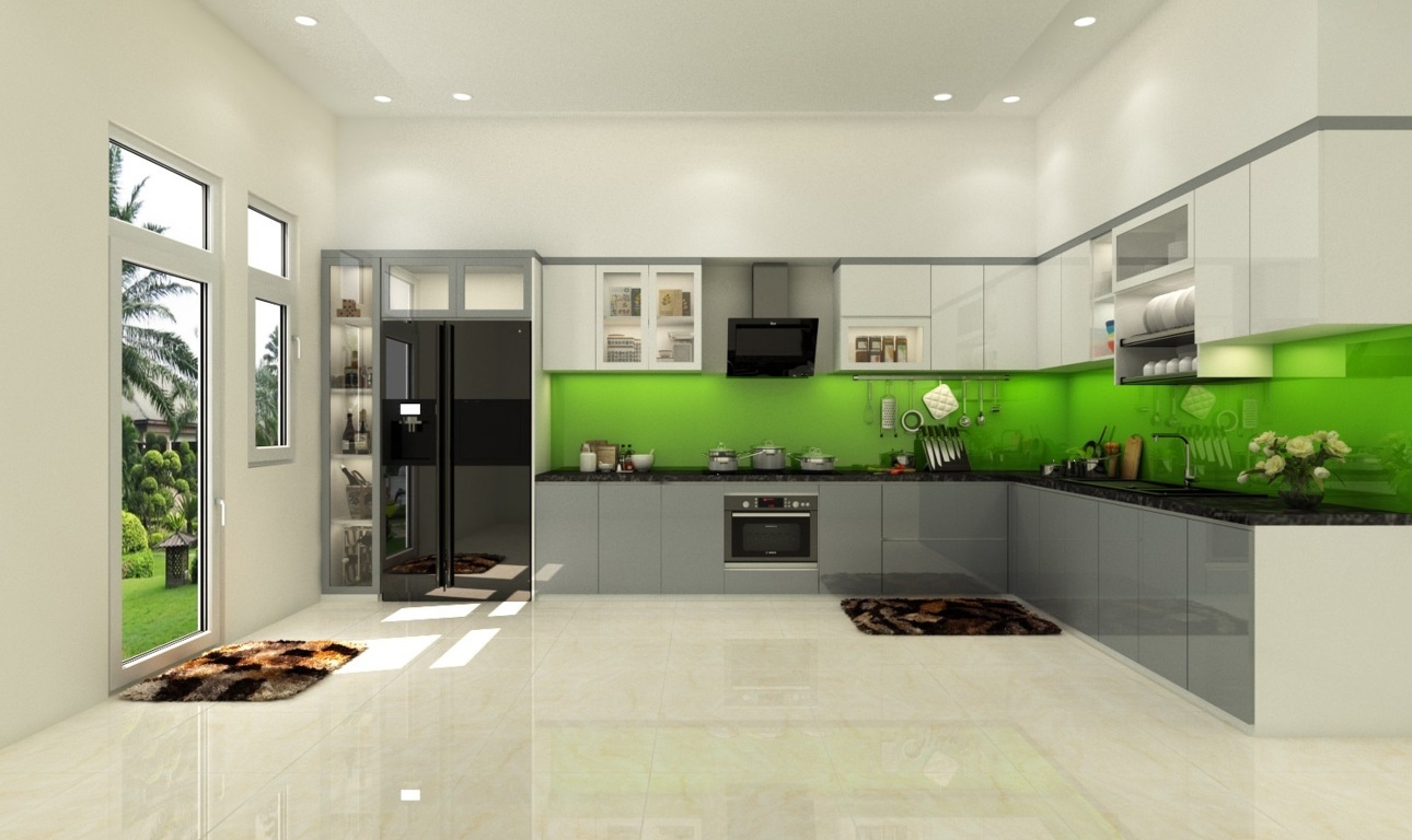 Tủ bếp với bề mặt acrylic.