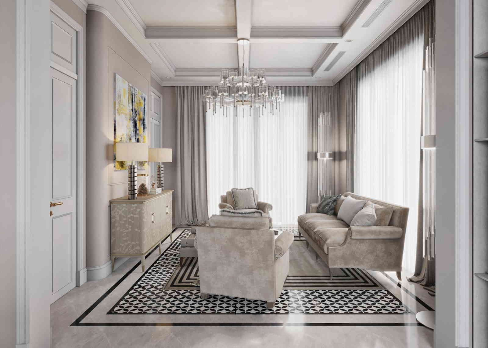 thiết kế nội thất phòng khách với phong cách cổ điển